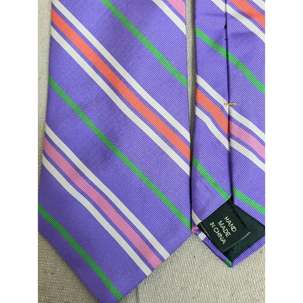 Lauren Ralph Lauren Mens Silk Tie Purple‎ Green Pink Orange Striped Necktie